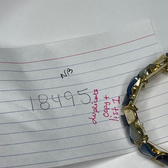 gold tone bracelet faux jewels in teals blue green costume jewelry - Picture 11 of 11